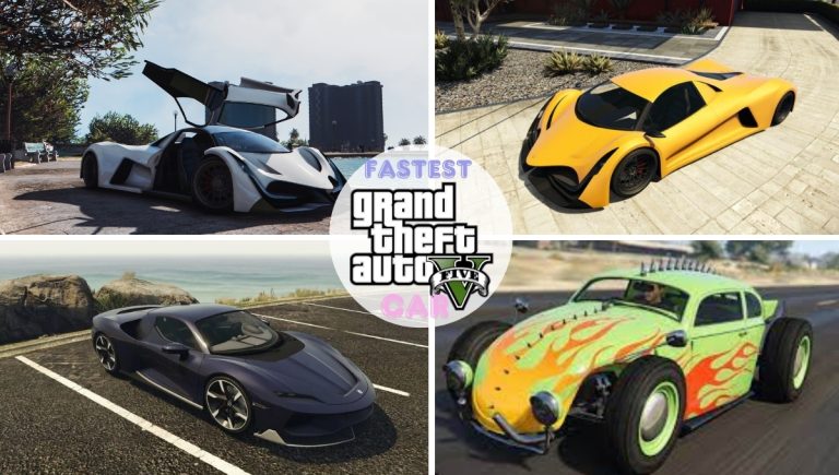 A side-by-side comparison of the Bravado Banshee GTS, Weevil Custom, and Ocelot Pariah, with the Bravado Banshee GTS highlighted as the fastest car in GTA 5 PS4 Fastest Car