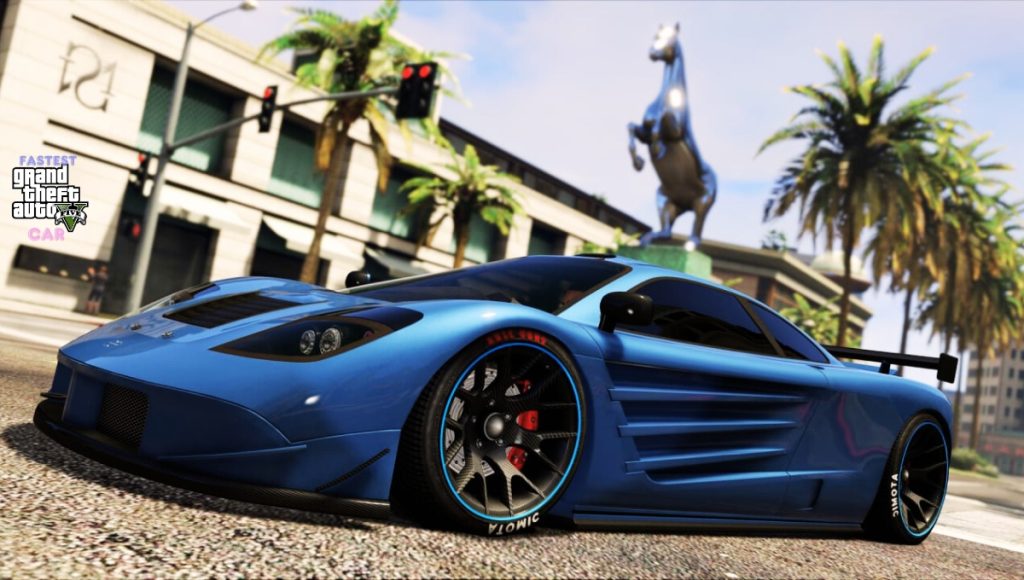 The Ocelot Pariah and Grotti Itali RSX racing on a highway in GTA 5, highlighting the search term "GTA 5 PS4 Fastest Car Kingsgame009".