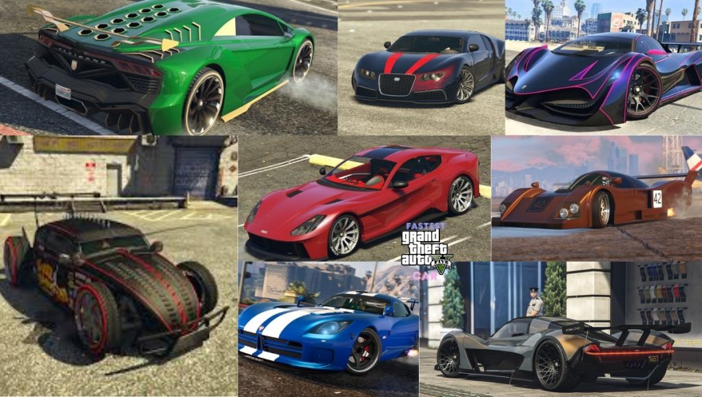 A close-up shot of the Bravado Banshee GTS, the fastest car in GTA 5 on PS4, in a vibrant red color. The car is sleek and modern, with a wide body kit and custom wheels.