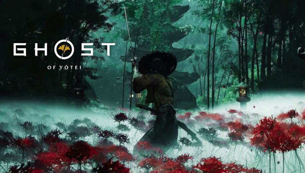 Kingsgame009 - An assortment of Ghost of Yotei melee weapons, including a katana, odachi, spear, kusarigama, and dual swords, are laid out on a dark background.