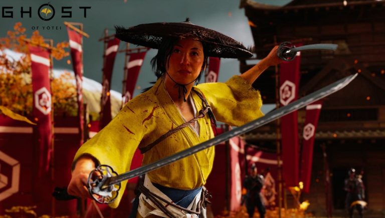 The Ghost of Yotei Review showing the ronin Atsu battling in the snowy, open-world setting of Hokkaido.
