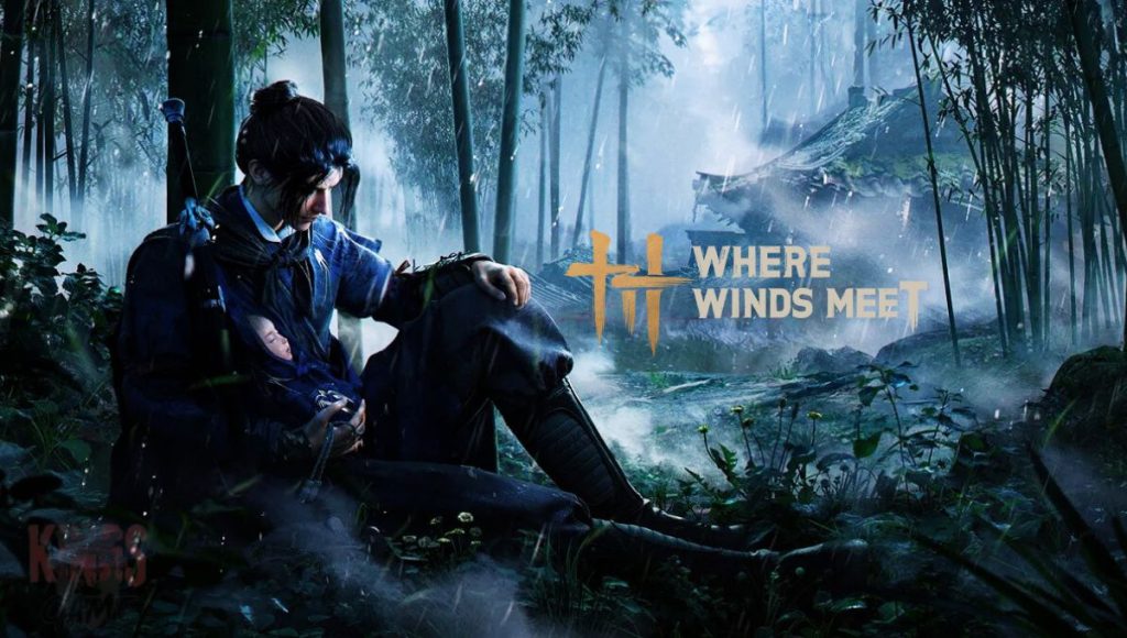 A breathtaking open world landscape from Where Winds Meet, showcasing towering mountains, flowing rivers, and dynamic weather, with an immersive RPG experience in 2025-2026.