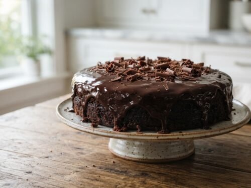 Ultra Moist Chocolate Poke Cake with Rich Ganache Glaze Chocolate_poke_cake_on_table_202608180325