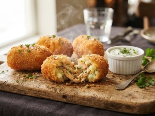 Crispy Chicken-Stuffed Potato Croquettes Recipe Croquettes_on_wooden_board_202608201118