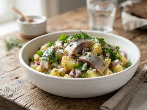 Classic Herring Potato Salad with Mustard Dressing Herring_potato_salad_on_table_202608041216