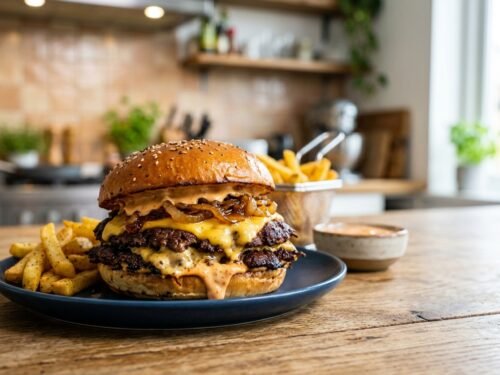 Smash Burger with Caramelized Onions and Special Sauce Juicy_smash_burger_on_table_202608052148