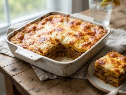 Easy Plantain Lasagna with Ground Meat and Cheese Plantain_lasagna_baked_on_table_202608180045