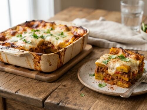 Easy Sweet and Savory Plantain Lasagna Recipe Plantain_lasagna_served_on_table_202608051016