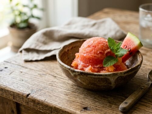 Easy Fresh Watermelon Melon Sorbet Recipe Watermelon_sorbet_in_ceramic_bowl_202608171520